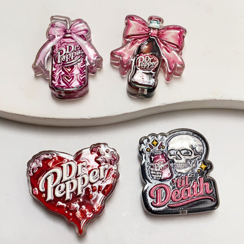Dr Pepper Silicone-Look Acrylic Focal Beads, 3D Effect Soda Can Bottle Double-Sided Spacer Beads for DIY Beadable Pens, Keychains, Cute Bag Charms