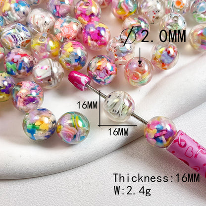 16mm AB Clear Acrylic Floating Beads, Cute Confetti Polymer Clay Star Heart Filings Round Spacer Beads for DIY Beadable Pens, Keychains Supplies