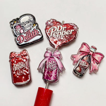 Dr Pepper Silicone-Look Acrylic Focal Beads, 3D Effect Soda Can Bottle Double-Sided Spacer Beads for DIY Beadable Pens, Keychains, Cute Bag Charms