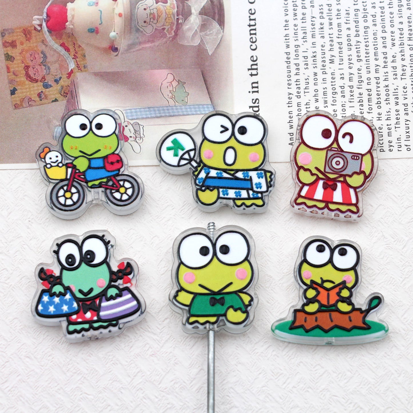 3D Keroppi Frog Acrylic Focal Beads, Cute Anime Green Character Double-Sided Spacer Beads for DIY Beadable Pens, Keychains, Kawaii Bag Charms