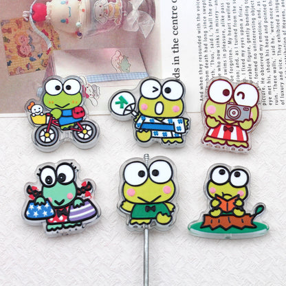 3D Keroppi Frog Acrylic Focal Beads, Cute Anime Green Character Double-Sided Spacer Beads for DIY Beadable Pens, Keychains, Kawaii Bag Charms