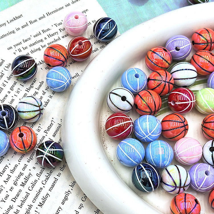16mm Sports Silicone Beads, Round Baseball Basketball Football Tennis Print Beads for DIY Jewelry Making, Beadable Pen Crafts, Keychain Accessories