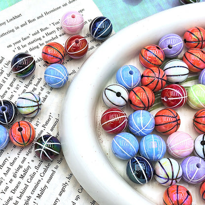 16mm Sports Silicone Beads, Round Baseball Basketball Football Tennis Print Beads for DIY Jewelry Making, Beadable Pen Crafts, Keychain Accessories