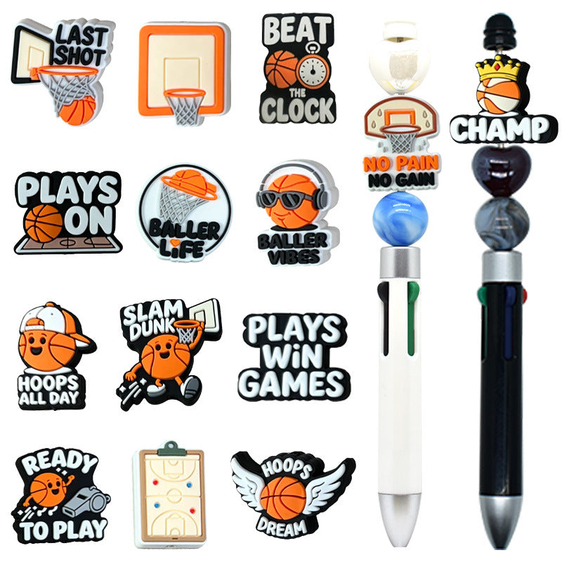 Basketball Silicone Focal Beads, Cute Sports Slang Spacer Beads for DIY Jewelry Making, Beadable Pen Crafts, Keychain Accessories for Basketball Fans