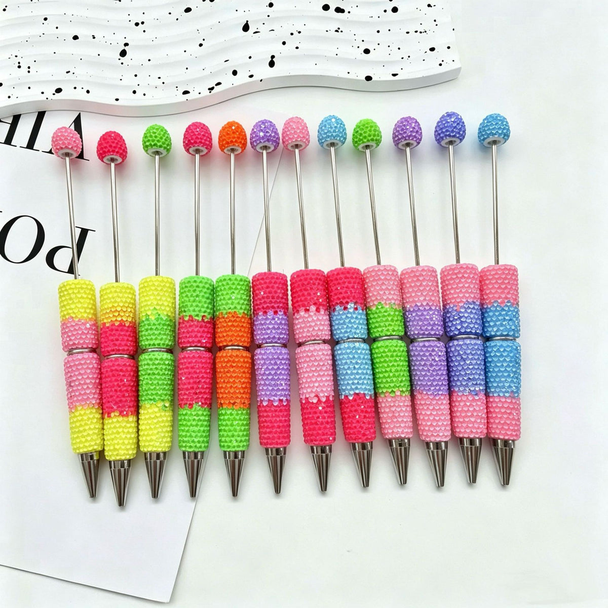DIY Beadable Pens Bling Rhinestone Bubblegum Bead Pens, Creative Metal Ballpoint Pens for Crafting Gifts