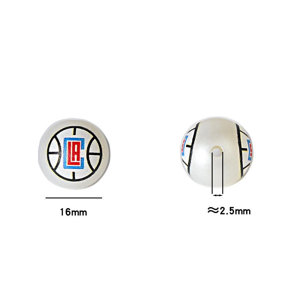 16MM Basketball Team Logo Beads, 16mm Round Acrylic Sports Spacer Beads for DIY Jewelry Making, Beadable Pen Crafts, Keychain Accessories for Basketball Fans