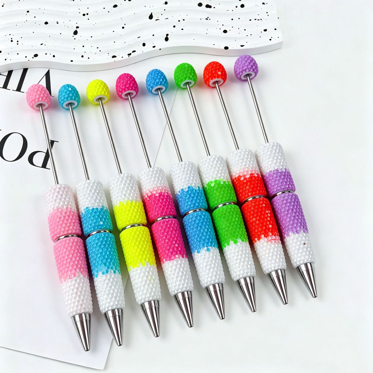 DIY Beadable Pens Bling Rhinestone Bubblegum Bead Pens, Creative Metal Ballpoint Pens for Crafting Gifts