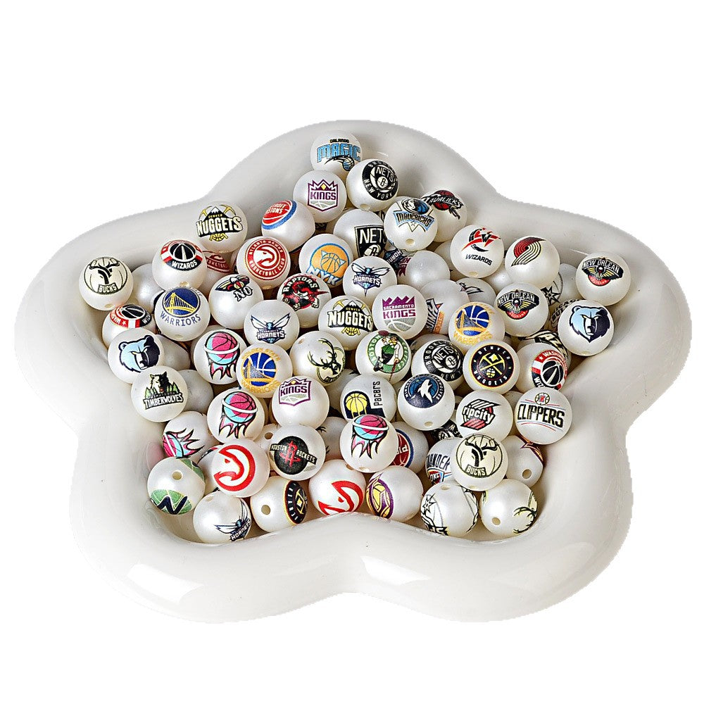 16MM Basketball Team Logo Beads, 16mm Round Acrylic Sports Spacer Beads for DIY Jewelry Making, Beadable Pen Crafts, Keychain Accessories for Basketball Fans