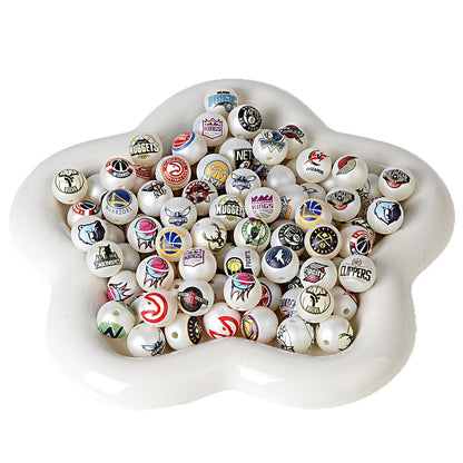 16MM Basketball Team Logo Beads, 16mm Round Acrylic Sports Spacer Beads for DIY Jewelry Making, Beadable Pen Crafts, Keychain Accessories for Basketball Fans