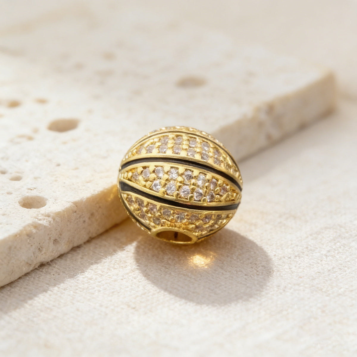 10MM 14K Gold Plated Sports Charms, CZ Micro Pave Basketball Football Baseball Beads, 3D Athletic Ball Pendants for DIY Luxury Jewelry Making, Beadable Pen Crafts