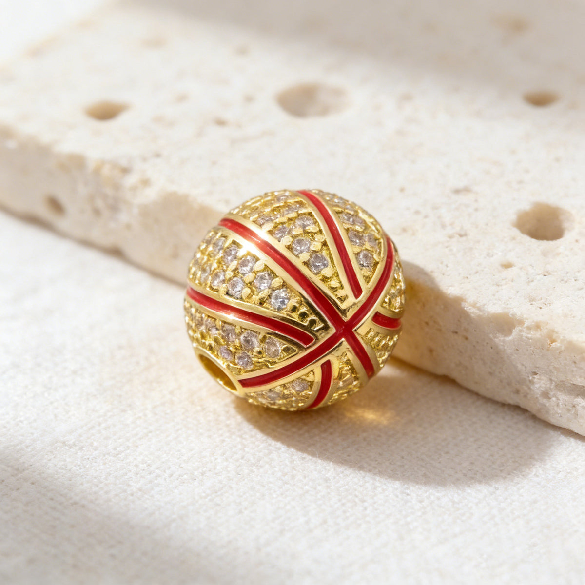 10MM 14K Gold Plated Sports Charms, CZ Micro Pave Basketball Football Baseball Beads, 3D Athletic Ball Pendants for DIY Luxury Jewelry Making, Beadable Pen Crafts