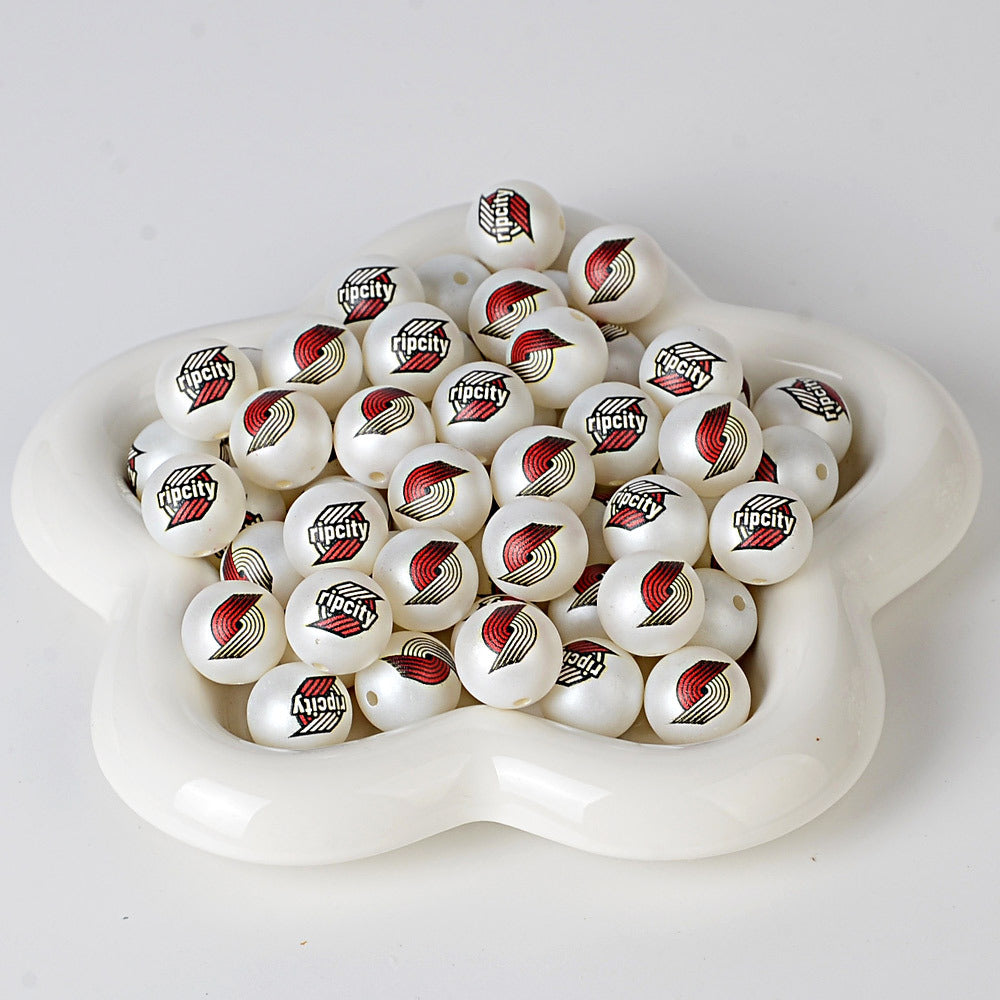 16MM Basketball Team Logo Beads, 16mm Round Acrylic Sports Spacer Beads for DIY Jewelry Making, Beadable Pen Crafts, Keychain Accessories for Basketball Fans