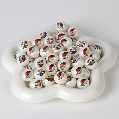 16MM Basketball Team Logo Beads, 16mm Round Acrylic Sports Spacer Beads for DIY Jewelry Making, Beadable Pen Crafts, Keychain Accessories for Basketball Fans