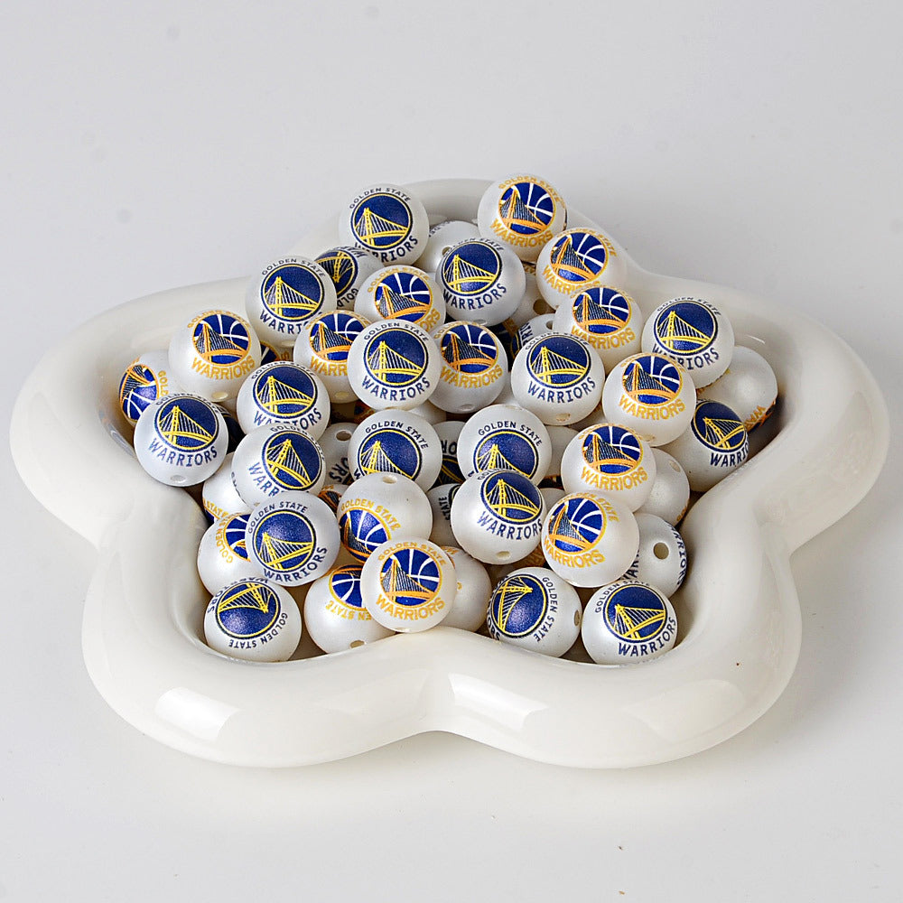 16MM Basketball Team Logo Beads, 16mm Round Acrylic Sports Spacer Beads for DIY Jewelry Making, Beadable Pen Crafts, Keychain Accessories for Basketball Fans