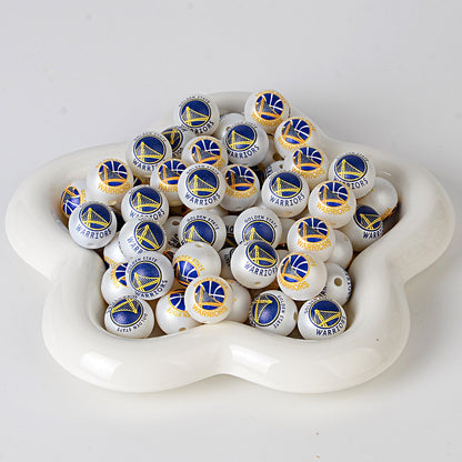 16MM Basketball Team Logo Beads, 16mm Round Acrylic Sports Spacer Beads for DIY Jewelry Making, Beadable Pen Crafts, Keychain Accessories for Basketball Fans