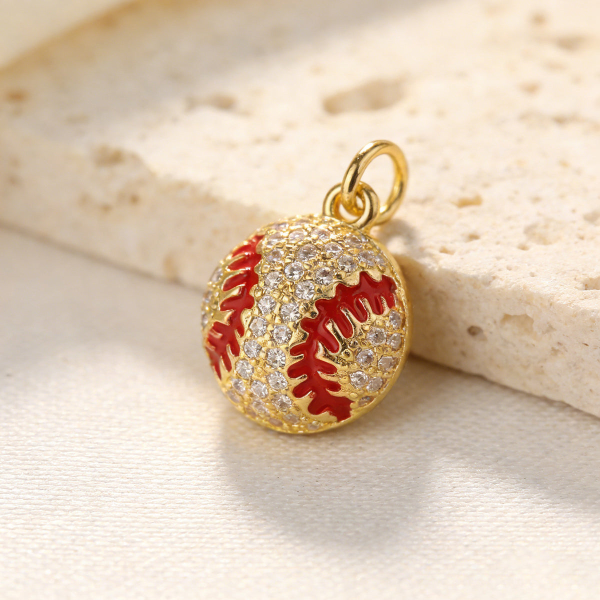 10MM 14K Gold Plated Sports Charms, CZ Micro Pave Basketball Football Baseball Beads, 3D Athletic Ball Pendants for DIY Luxury Jewelry Making, Beadable Pen Crafts