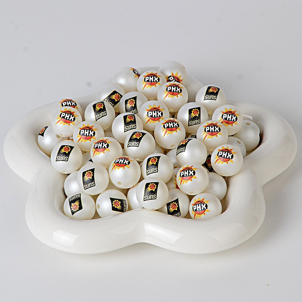 16MM Basketball Team Logo Beads, 16mm Round Acrylic Sports Spacer Beads for DIY Jewelry Making, Beadable Pen Crafts, Keychain Accessories for Basketball Fans