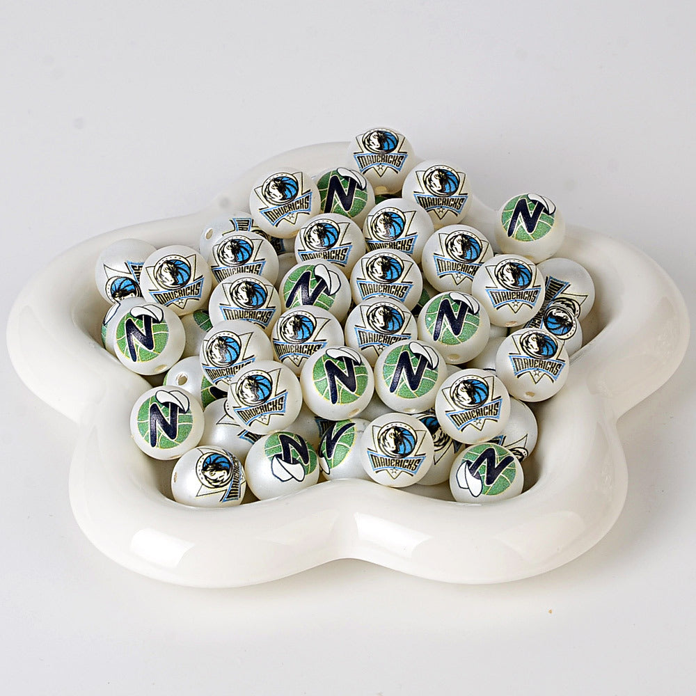 16MM Basketball Team Logo Beads, 16mm Round Acrylic Sports Spacer Beads for DIY Jewelry Making, Beadable Pen Crafts, Keychain Accessories for Basketball Fans