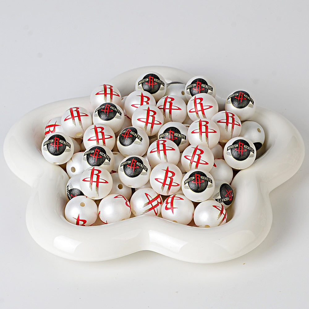 16MM Basketball Team Logo Beads, 16mm Round Acrylic Sports Spacer Beads for DIY Jewelry Making, Beadable Pen Crafts, Keychain Accessories for Basketball Fans