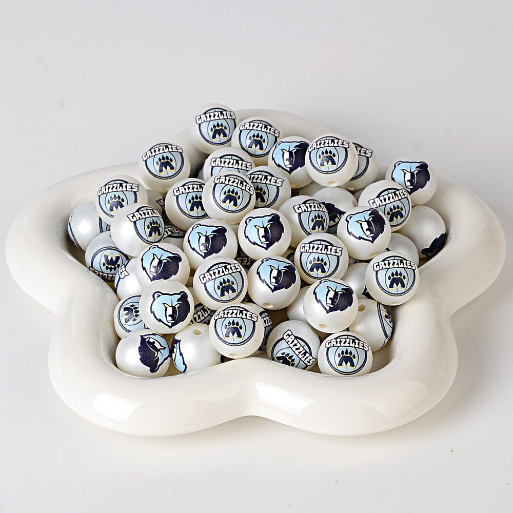 16MM Basketball Team Logo Beads, 16mm Round Acrylic Sports Spacer Beads for DIY Jewelry Making, Beadable Pen Crafts, Keychain Accessories for Basketball Fans