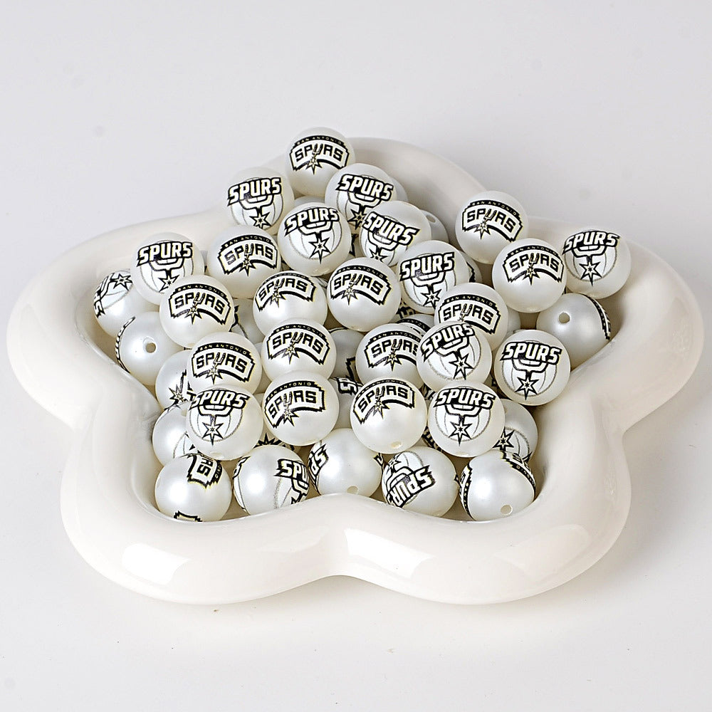 16MM Basketball Team Logo Beads, 16mm Round Acrylic Sports Spacer Beads for DIY Jewelry Making, Beadable Pen Crafts, Keychain Accessories for Basketball Fans