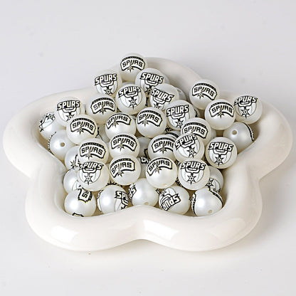 16MM Basketball Team Logo Beads, 16mm Round Acrylic Sports Spacer Beads for DIY Jewelry Making, Beadable Pen Crafts, Keychain Accessories for Basketball Fans