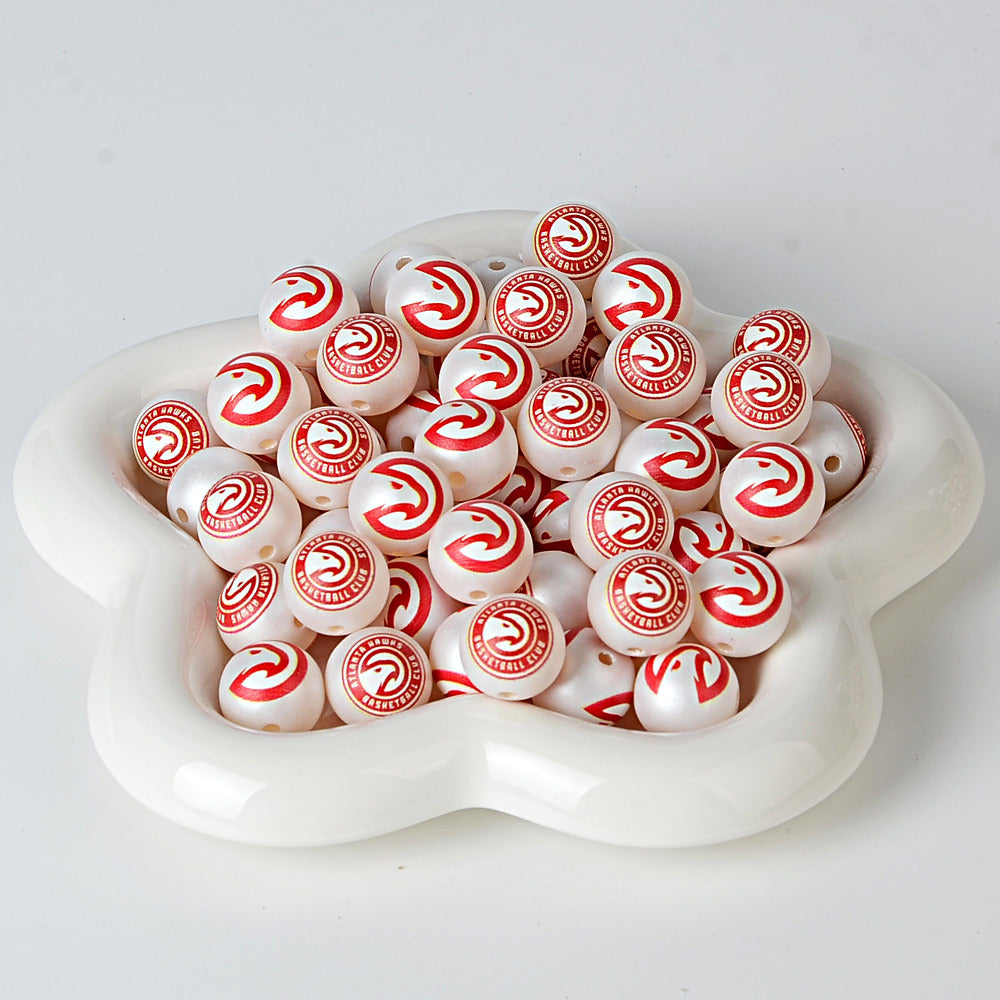 16MM Basketball Team Logo Beads, 16mm Round Acrylic Sports Spacer Beads for DIY Jewelry Making, Beadable Pen Crafts, Keychain Accessories for Basketball Fans