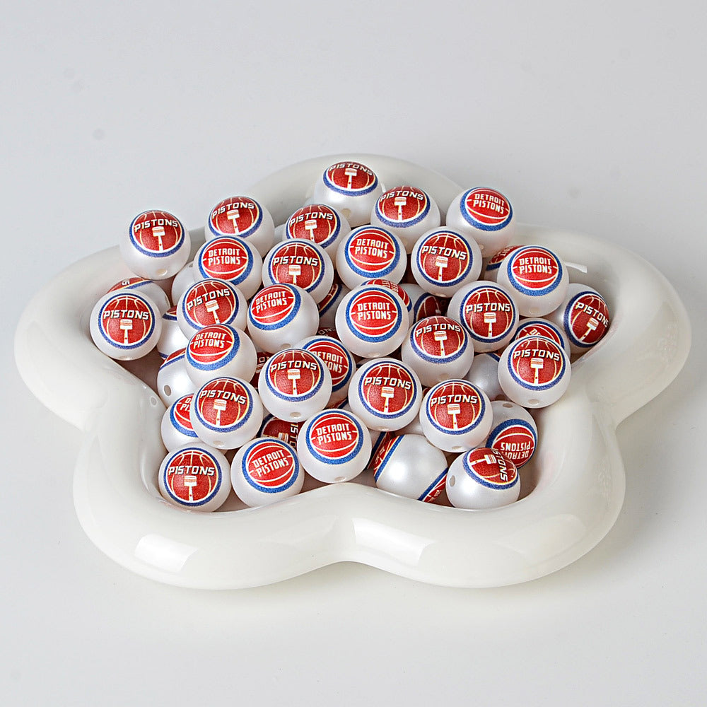 16MM Basketball Team Logo Beads, 16mm Round Acrylic Sports Spacer Beads for DIY Jewelry Making, Beadable Pen Crafts, Keychain Accessories for Basketball Fans
