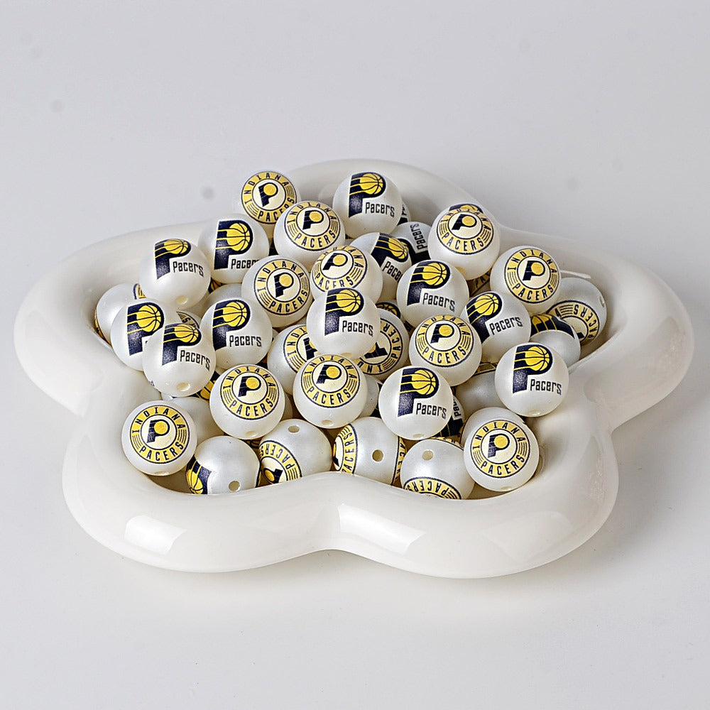 16MM Basketball Team Logo Beads, 16mm Round Acrylic Sports Spacer Beads for DIY Jewelry Making, Beadable Pen Crafts, Keychain Accessories for Basketball Fans