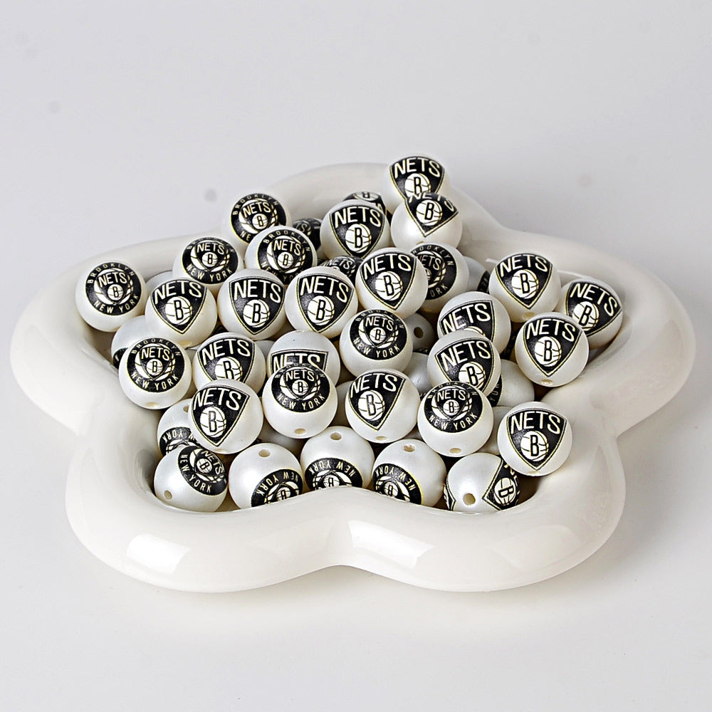 16MM Basketball Team Logo Beads, 16mm Round Acrylic Sports Spacer Beads for DIY Jewelry Making, Beadable Pen Crafts, Keychain Accessories for Basketball Fans
