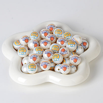 16MM Basketball Team Logo Beads, 16mm Round Acrylic Sports Spacer Beads for DIY Jewelry Making, Beadable Pen Crafts, Keychain Accessories for Basketball Fans