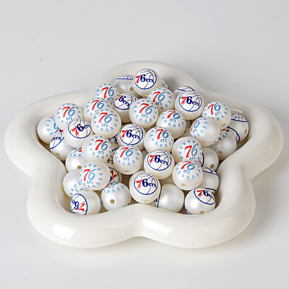 16MM Basketball Team Logo Beads, 16mm Round Acrylic Sports Spacer Beads for DIY Jewelry Making, Beadable Pen Crafts, Keychain Accessories for Basketball Fans