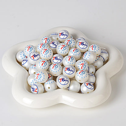 16MM Basketball Team Logo Beads, 16mm Round Acrylic Sports Spacer Beads for DIY Jewelry Making, Beadable Pen Crafts, Keychain Accessories for Basketball Fans