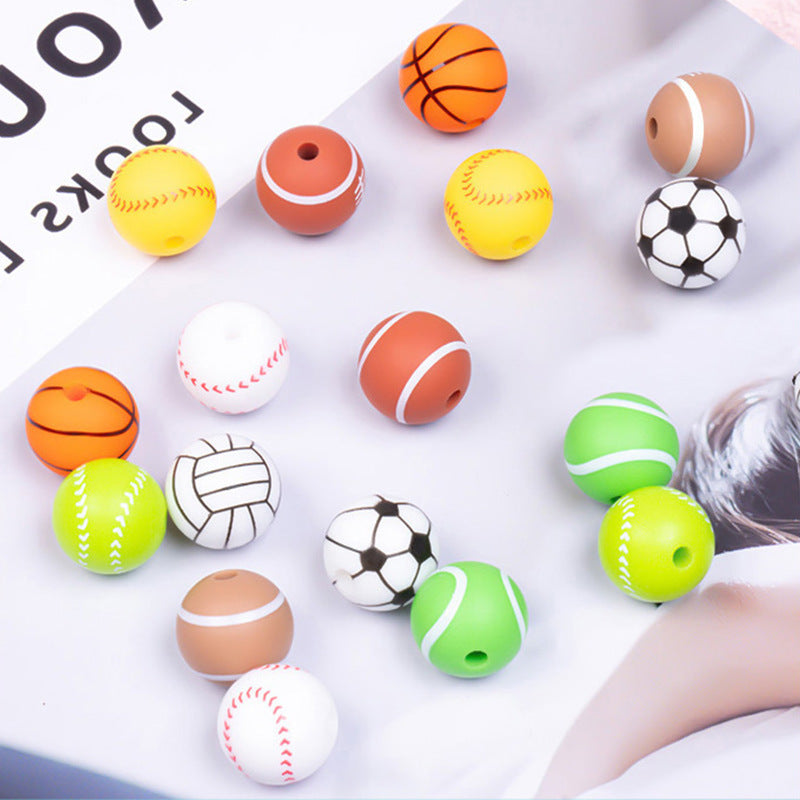 16mm Sports Silicone Beads, Round Matte Basketball Football Baseball Spacer Beads for DIY Jewelry Making, Beadable Pen Crafts, Keychain Wristlet Accessories