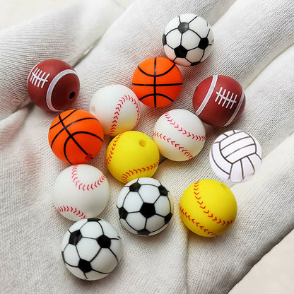 16mm Sports Silicone Beads, Round Matte Basketball Football Baseball Spacer Beads for DIY Jewelry Making, Beadable Pen Crafts, Keychain Wristlet Accessories