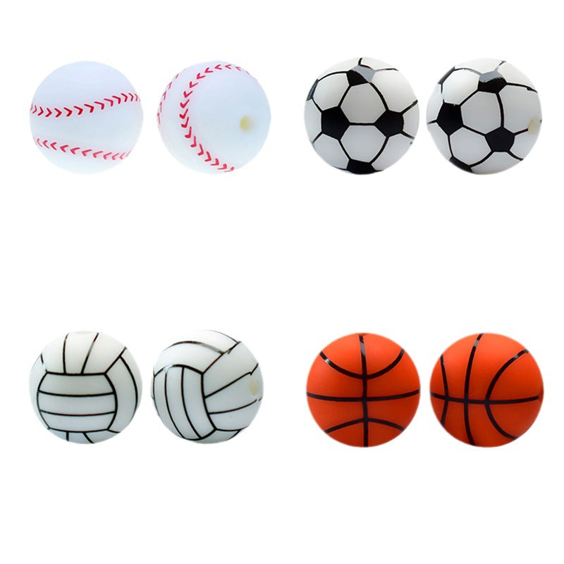 16mm Sports Silicone Beads, Round Matte Basketball Football Baseball Spacer Beads for DIY Jewelry Making, Beadable Pen Crafts, Keychain Wristlet Accessories