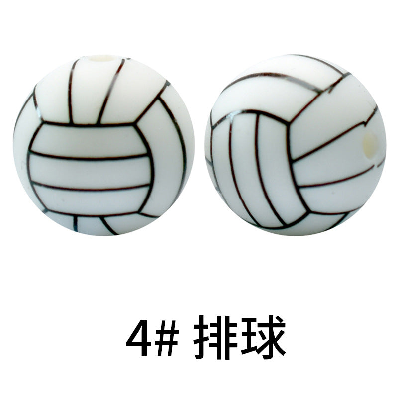 16mm Sports Silicone Beads, Round Matte Basketball Football Baseball Spacer Beads for DIY Jewelry Making, Beadable Pen Crafts, Keychain Wristlet Accessories