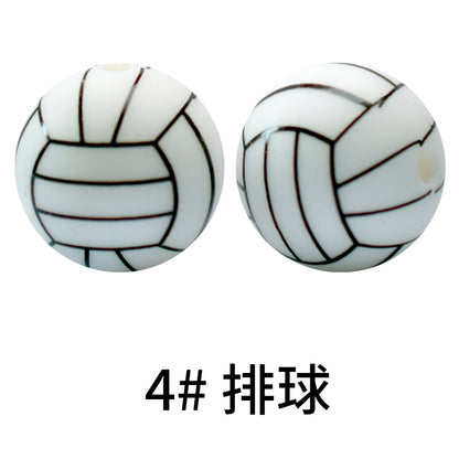 16mm Sports Silicone Beads, Round Matte Basketball Football Baseball Spacer Beads for DIY Jewelry Making, Beadable Pen Crafts, Keychain Wristlet Accessories