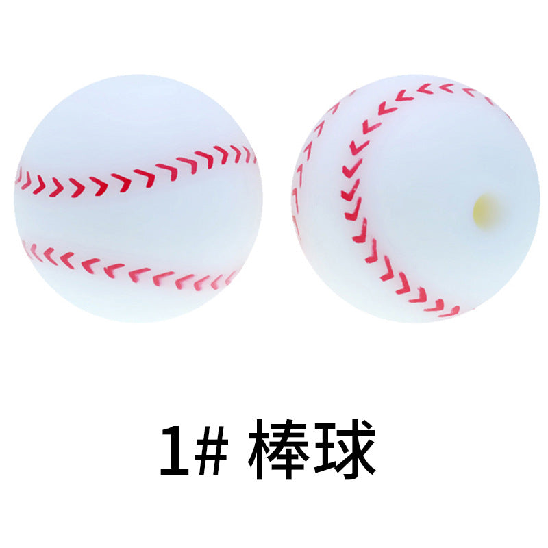 16mm Sports Silicone Beads, Round Matte Basketball Football Baseball Spacer Beads for DIY Jewelry Making, Beadable Pen Crafts, Keychain Wristlet Accessories