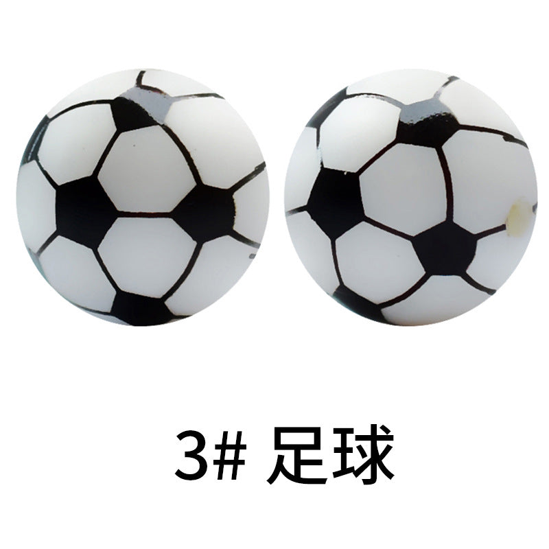 16mm Sports Silicone Beads, Round Matte Basketball Football Baseball Spacer Beads for DIY Jewelry Making, Beadable Pen Crafts, Keychain Wristlet Accessories