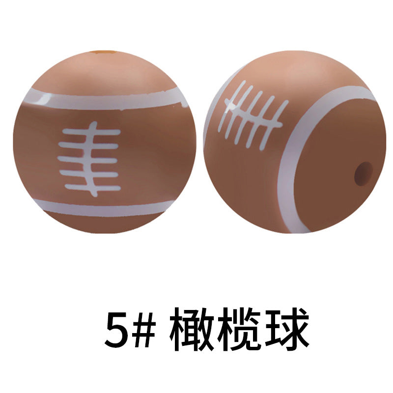16mm Sports Silicone Beads, Round Matte Basketball Football Baseball Spacer Beads for DIY Jewelry Making, Beadable Pen Crafts, Keychain Wristlet Accessories