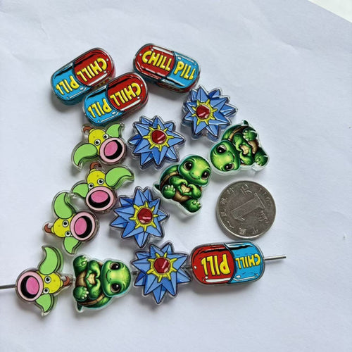 Cartoon Anime Acrylic Beads Cute Staryu Bellsprout Large Hole Focal Beads Funny Chill Pill Spacer Beads for Beadable Pens DIY Keychain Phone Charm Making