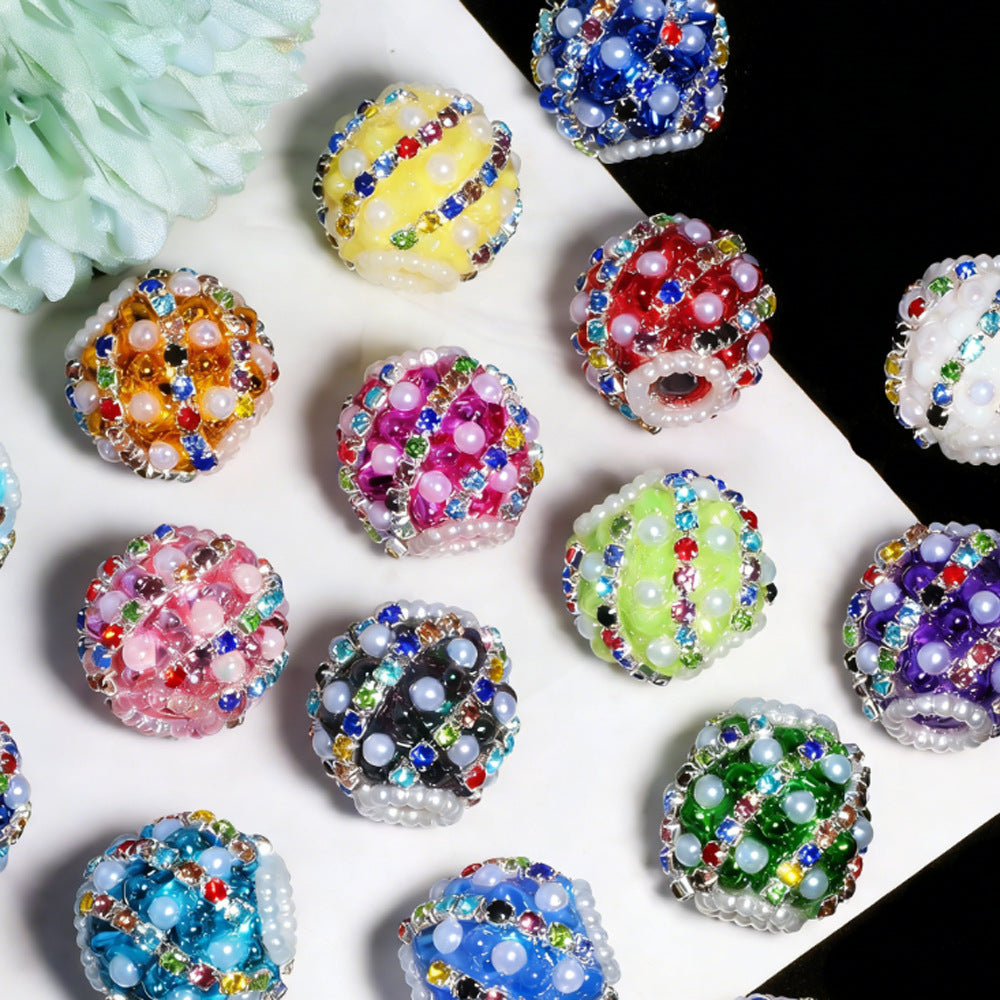 Luxury Rhinestone Pearl Chunky Beads - Colorful Bubblegum Large Hole Spacer Beads for DIY Beadable Pens, Keychains & Jewelry Making