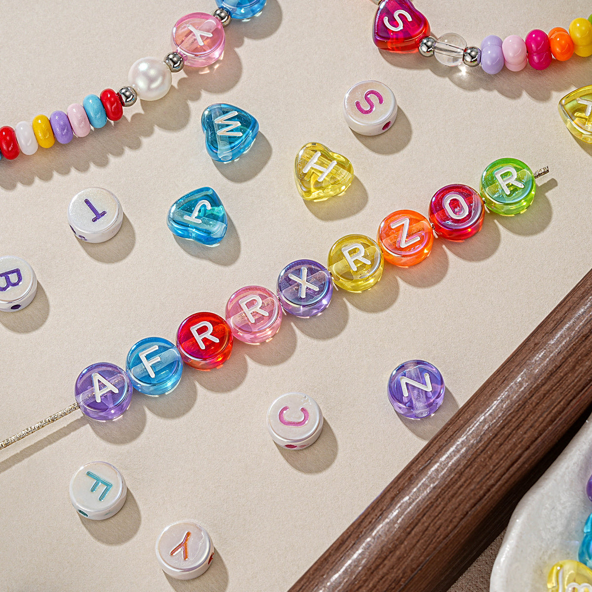 10mm Iridescent Alphabet Letter Beads with 2mm Large Hole for Beadable Pens, Aurora Colorful Round Heart Acrylic Beads for Keychain Making, DIY Crafts