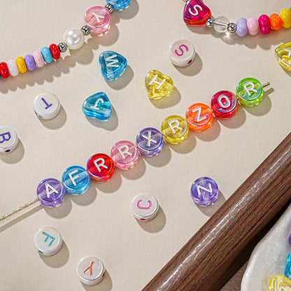 10mm Iridescent Alphabet Letter Beads with 2mm Large Hole for Beadable Pens, Aurora Colorful Round Heart Acrylic Beads for Keychain Making, DIY Crafts