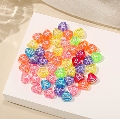 10mm Iridescent Alphabet Letter Beads with 2mm Large Hole for Beadable Pens, Aurora Colorful Round Heart Acrylic Beads for Keychain Making, DIY Crafts