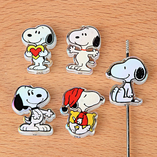 Cute Cartoon Dog Acrylic Focal Beads for Beadable Pens, Aurora Snoopy Character Beads for Keychain Making, DIY Personalized Craft Supplies