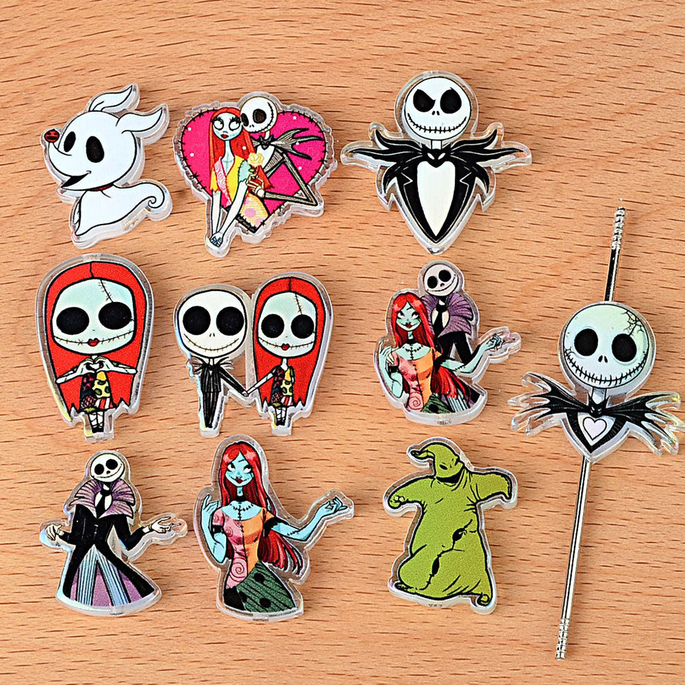 Jack and Sally Acrylic Focal Beads for Beadable Pens, Spooky Halloween Christmas Couple Character Beads for Keychain Making, DIY Craft Supplies