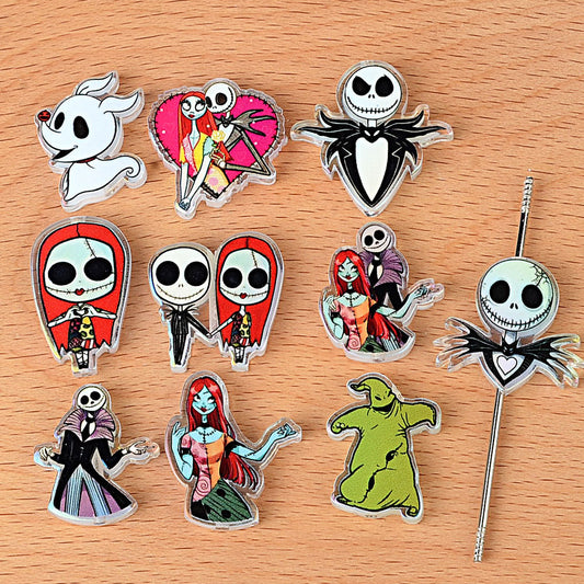 Jack and Sally Acrylic Focal Beads for Beadable Pens, Spooky Halloween Christmas Couple Character Beads for Keychain Making, DIY Craft Supplies