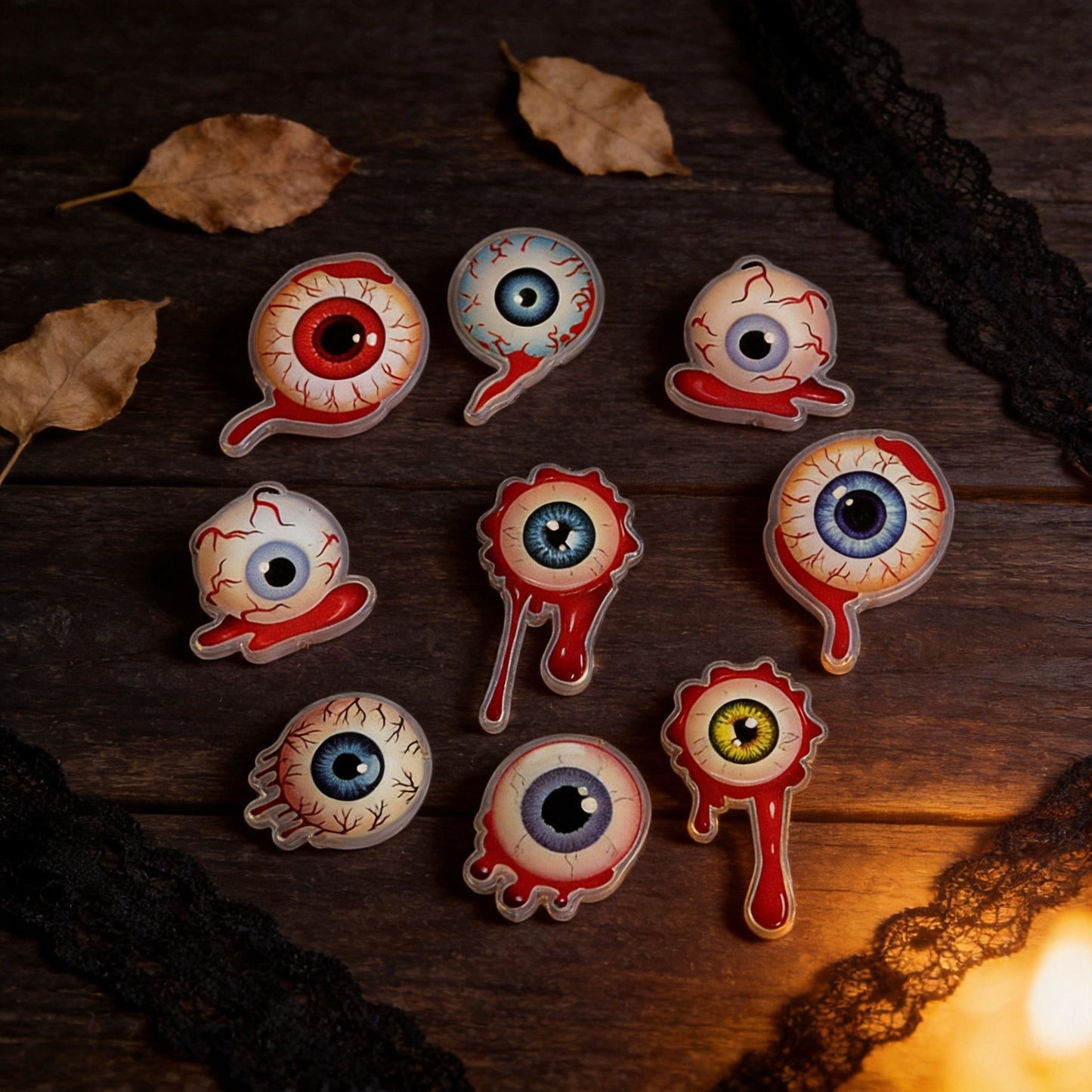 Double-Sided Embossed Eyeball Focal Beads for Beadable Pens, Spooky 3D Relief Halloween Eye Beads for Keychain Making, DIY Craft Supplies